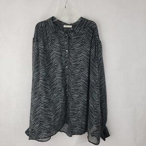 ANINE BING Womens MEDIUM Blouse 100% Silk Sheer CALEB Willow Green Zebra